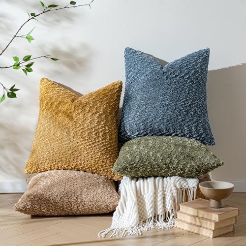 a moment Blue Pillow Covers Set of 2 with Plush Cluster Texture (16x16 Inch), Decorative Throw Pillows for Living Room, Couch Bed, Sofa, Cozy Accent Pillow Cases for Home Decor (No Inserts) - color: Blue, size: 16" x 16" (Pack of 2)