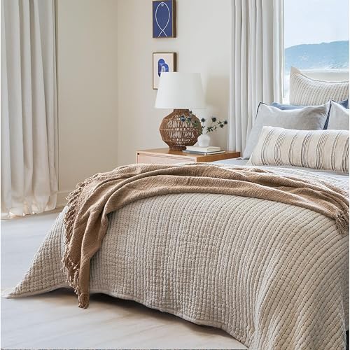 Oasis Driftwood Weave Throw Blanket 55x60, Grey 100% Cotton Decorative Sofa and Bed Blanket, Lightweight All-Season Throw, Handwoven in India, Oeko-TEX Certified Luxury - color: Brown, size: Throw (55" x 60")