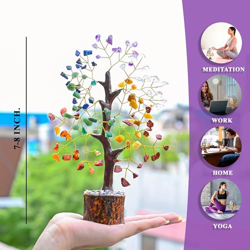 Crocon® 7 Chakra Crystal Tree of Life, Unique Gifts for Women, Meditation, Office Desk Decor, Healing Crystals Tree Gift for Women | House Warming Gift New Home Decoration Present Sister Mom Grandma - color: 001x (7 Chakra Tree)