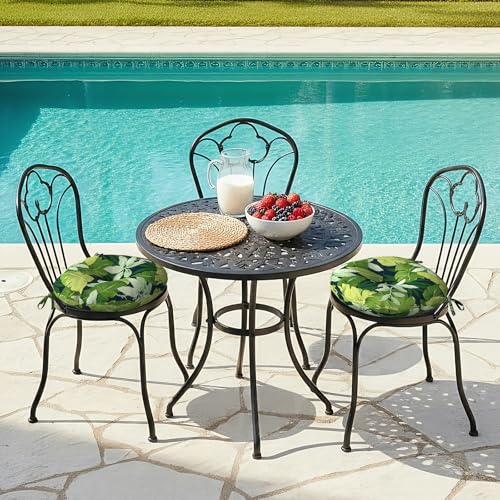 LVTXIII Outdoor Bistro Chair Cushions, 15"x15"x4" Round Patio Chair Cushions, All Weather Tufted Seat Cushions for Patio Furniture Use, Set of 2, Jungle Leaves - color: Jungle Leaves