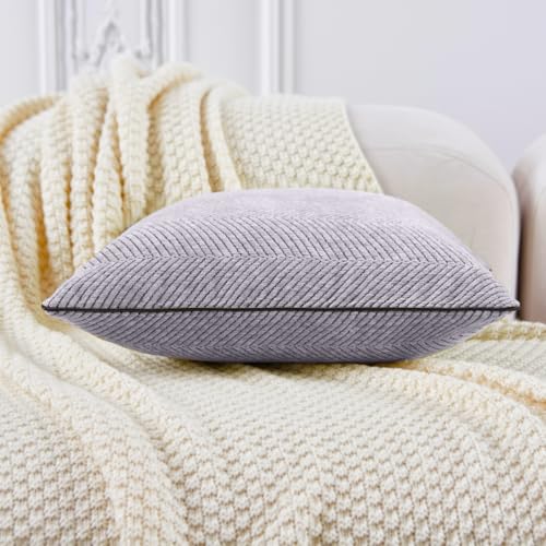 Mantle & Mason Boho Lumbar Throw Pillow Cover 12x20 Set of 2 Decorative Couch Pillow Case Sofa Bed Chair Living Room Modern Farmhouse Scandi Chenille Chevron Pattern Home Decor Cushion Cover Gray - color: Chevron Grey, size: 20" x 12" (Pack of 2)