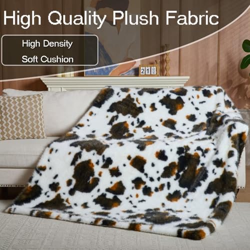 Luxury Fluffy Faux Fur Throw Blanket,Thick Fluffy Silky Fuzzy Cozy Blanket,Plush Blankets for Couch, Sofa, Chair, Bed-Cow Print-Brown 50 * 60inch - color: Cow Print-brown, size: Throw (50" x 60")