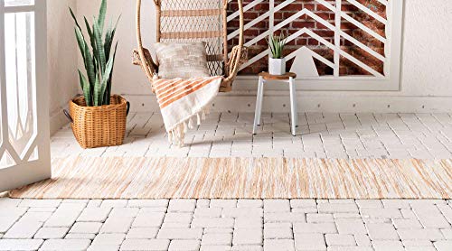 Unique Loom Chindi Cotton Collection Soft Hand Woven Natural Fiber Striped Area Rug, 2 ft x 6 ft, Beige/Ivory - color: Beige/Ivory, size: 2' x 6' (Runner)