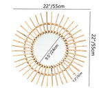 OYPEIP 22" Large Natural Rattan Sunburst Bohemian Hanging Glass Decor,Rustic Handwoven Innovative Art Decoration Round Makeup Mirror for Dressing Living Room Bedroom Bathroom Corridor,Entryway
