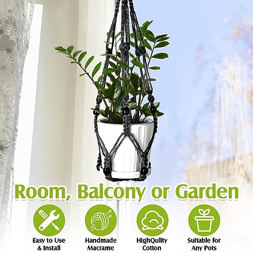 Hoteam 12 Pcs Macrame Plant Hangers Macrame Hanging Planters for Indoor Plants Handmade Boho Hanging Baskets Flower Pots Holder for Outdoor Home Wall Decor - color: Black