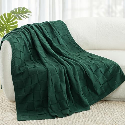 Whale Flotilla Checkered Knit Throw Blanket for Couch, Soft Decorative Knitted Blankets for Sofa Bed, Lightweight Cozy Throws for Spring Summer, 50x60 Inch, Dark Green - color: Dark Green, size: 50x60 Inch