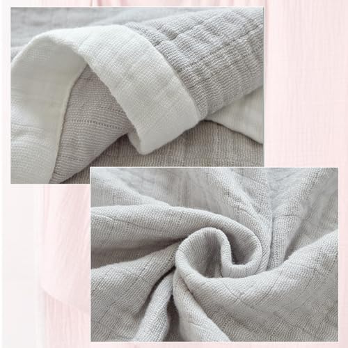 100% Cotton Muslin Blanket 60"x80", Grey Throw Blankets for Couch Bed Sofa Chair, 4-Layer Soft Cozy Quilt Travel Blanket, Farmhouse Decor,All Seasons - color: Grey