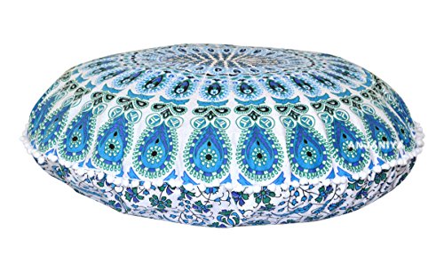 32" Peacock Mandala Bohemian Yoga Meditation Floor Pillow Cover Comfortable Home Car Bed Sofa Cushion Couch Seating Large Zipped Throw (32 inches, Turquoise) - color: Turquoise