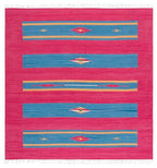 SAFAVIEH Montauk Collection Area Rug - 6' Square, Red & Blue, Handmade Boho Cotton, Ideal for High Traffic Areas in Living Room, Bedroom (MTK551Q) - size: 6' x 6' (Square)