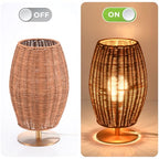 Boho Style Rattan Table Lamp,Dimmable Bamboo Desk Lamp,Timer Build in,Oven Brown Rattan - color: Timer