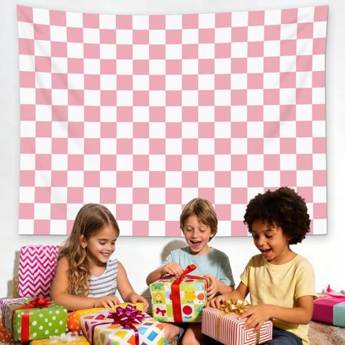 HVEST Pink Tapestry Pink Checkered Pattern Wall Tapestry for Bedroom Living Room Checkered Backdrop Birthday Party Backdrop Decor, 51L x 59W Inches - color: Pink, size: 51"L x 59"W