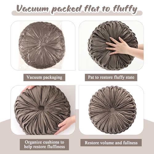 Drydiet 1 Pcs Round Throw Velvet Pillows Decorative Pleated Throw Pillows Diameter Accent Pumpkin Boho Chair Cushion for Couch Sofa Home Decoration (Taupe,15'') - color: Taupe, size: 15''