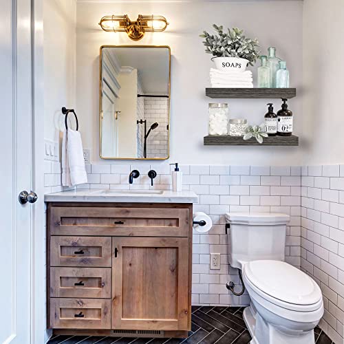 QEEIG Bathroom Floating Shelves for Wall - 15.7" Wall Mounted Shelf Over Toilet Farmhouse Home Decor Display Bookshelf Small 15.7 x 6.7 inch Set of 2, Grey (008-40GY) - color: D. Grey, size: 15.7"