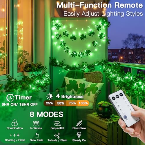 suddus 100 LED Green Christmas Lights with Remote, Clear Wire Green String Lights Plug in, 33ft Waterproof Dimmable Connectable String Lights Outdoor for Tree, Window, St Patrick's Day Decor - color: Green, size: 100LED Connectable