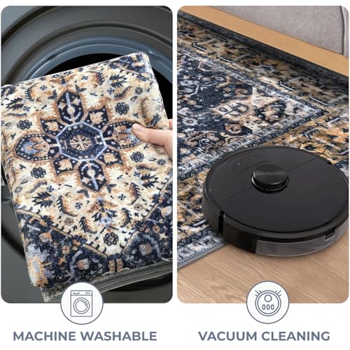 KOZYFLY Small Area Rug 2x3 Ft Rugs for Entryway Washable Boho Entry Rug Non Slip Door Mat Indoor Gold/Orange/Navy Printed Faux Wool Vintage Kitchen Rug Throw Rugs for Entrance - color: Gold/Orange/Navy, size: 2' x 3' (Rectangular)
