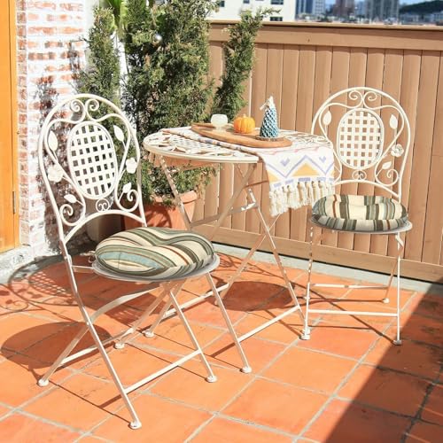 LVTXIII Outdoor Bistro Chair Cushions, 15"x15"x4" Round Patio Chair Cushions, All Weather Tufted Seat Cushions for Patio Furniture Use, Set of 2, Stripe Onyx - color: Stripe Onyx