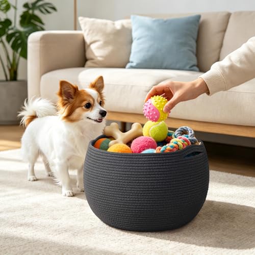 Goodpick Large Toy Storage for Kids, Black Baby Basket for Baby Shower, Decorative Woven Rope Basket for Nursery Living Room, 15.7"D x 10.5"H - color: Black, size: 15.7"D x 10.5"H