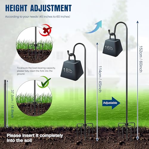 Ottsuls Shepherds Hooks for Outdoor - 60" Heavy Duty Bird Feeder Pole with 5 Prong Base, Adjustable Stand Hanger for Garden Plant, Hummingbird Feeder, Lantern Lights - Haning Wedding Decor (1 Pack) - size: 60 Inch, style: A-1 Pack