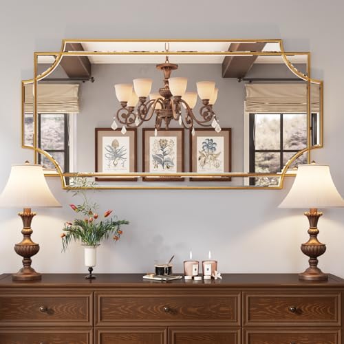 Kelly Miller Gold Traditional Mirror for Wall, Art Decorative Beveled Full Length Mirror for Home Decor, Bathroom, Living Room, Bedroom, Kitchen, Farmhouse, Entryway, 24"x48" Large - size: 48"L x 24"W
