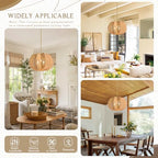 17.7 Inch Rattan Pendant Light Hemp Rope Rattan Light Fixture Woven Pendant Wicker Chandelier 3-Light Boho Chandelier for Bedroom - color: 17.7" Natural