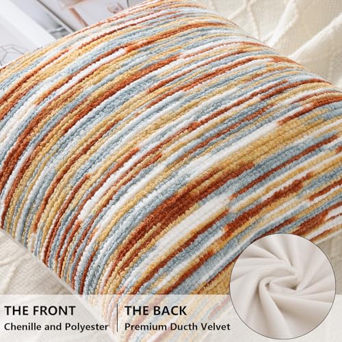 decorUhome Boho Decorative Throw Pillow Covers 18x18 Set of 2, Striped Chenille Tufted Pillow Covers with Tassels for Couch Bed Sofa, Rust - color: Rust