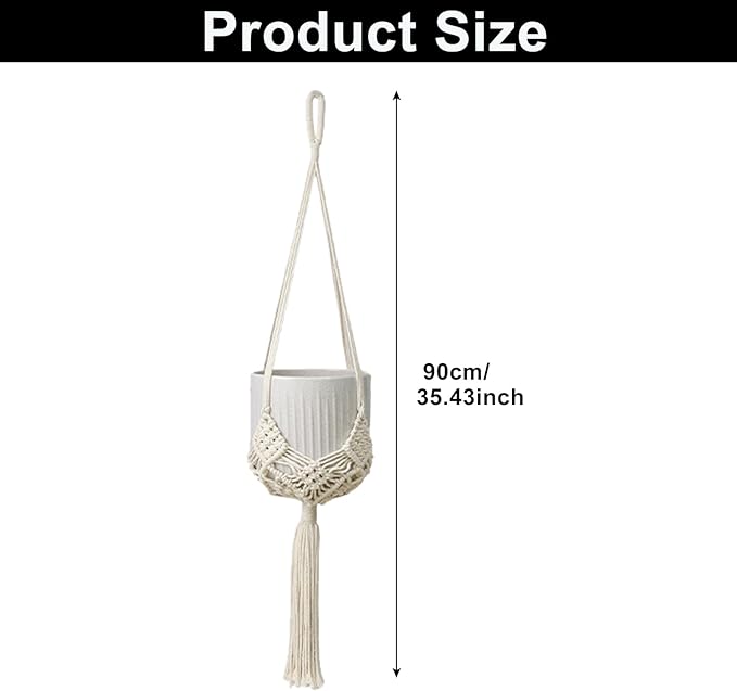 2 Pack Macrame Hanging Planters with Patterns - Stylish Plant Hangers Crochet Boho Plant Holder Hanging Plant Basket for Up to 6 Inch Pots(White)