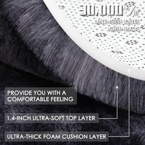 OLANLY Area Rugs for Living Room Bedroom, Machine Washable 3x5 Feet Soft Fluffy Shaggy Bedside Rug, Indoor Floor Carpet for Kids Girls and Boys, Nursery Room, Home Decor Aesthetic, Deep Grey Tie-dye - color: Deep Grey Tie-dye, size: 3x5 Feet
