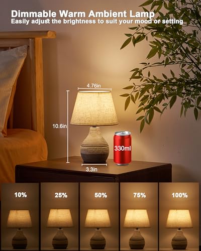 10" H Small Rechargeable Cordless Ceramic Table Lamp with Remote, RGB & Warm White Light, Timer & Dimmer, Battery Table Lamp with Linen Shade for Patio, Bedroom, Living Room, Dining Table - size: Mini-10"H