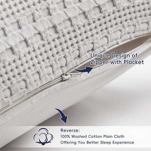 PHF 100% Cotton Waffle Weave Pillow Covers 24" x 24", 2 Pack Luxury Square Shell for Elegant Home Decor, No Filling, Luxury Aesthetic Soft Pillow Covers for Bed, Light Grey - color: Light Grey, size: 24" x 24" (Pack of 2)
