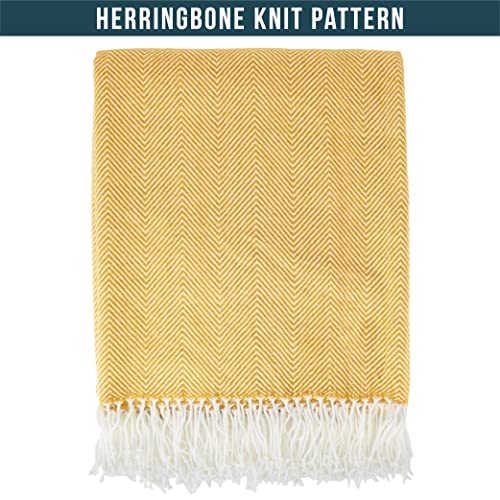 PAVILIA Yellow Herringbone Throw Blanket for Couch Bed, Decorative Outdoor Throw Blanket, Faux Cashmere Blanket Throw, Lightweight Accent Sofa Blanket Throw, 50x60 - color: Herringbone - Yellow, size: 50 X 60 Inches - Throw
