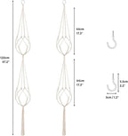SNAIL GARDEN 2 Tier Macrame Plant Hanger, 2Pack Double Plant Hangers with Tassel Indoor Outdoor Hanging Planter Basket Handmade Cotton Rope Hanging Planters Set with 2Pcs Hooks for Boho Home Decor