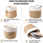 Cotton Rope Plant Basket Modern Hand Woven Planter for 8 Inch Flower Pot Floor Indoor Planters Foldable Storage Organizer Basket Rustic Home Decor White Stitching Khaki W 8.5" x H 7.5"