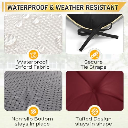 4 Pack 19x19 Inch Shredded Foam Chair Cushions with Straps - All-Season Seat Pads for Indoor/Outdoor Dining, Office, Patio, Kitchen Chairs (Black, 19 INCH × 19 INCH) - color: Black