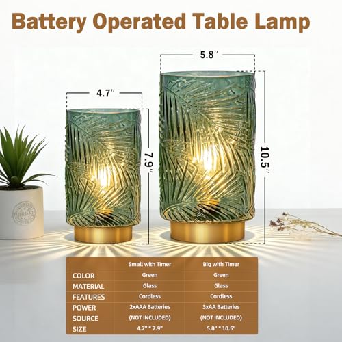 Battery Operated Table Lamp, Cordless Lamps for Home Décor, Nightlight with LED Bulb with Timer for Living Room Bedroom Tabletop Entryway Centerpiece Gift(S Green) - color: Green, size: Small