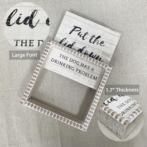 Boho Farmhouse Wooden Framed Bathroom Decor Signs, Funny Restroom Decorative Plaque Small Cute, Toilet Rules Shelf Decoration (Put the Lid Down the Dog Has A Drinking Problem) - color: Put the Lid Down the Dog Has A Drinking Problem