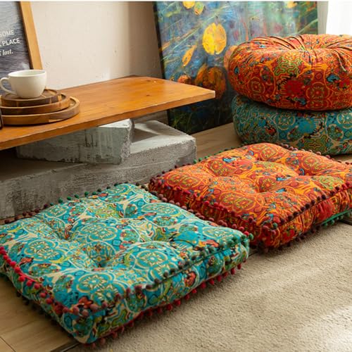 ELEFOCUS Blue Bohemian Seat Cushion,Indoor Boho Chair Cushions for Dining Chairs,Square Chair Pad,Decorative Seat Cushions for Kitchen Chairs (Blue Square A 16X16) - color: Blue Square a 16x16