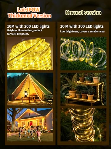 Thicker Tube Solar Rope Lights with Remote for Garden Decoration ,39FT 200LEDs Outdoor Solar Strip Lights for Palm Tree,IP67 Waterproof,USB Charging & 8 Modes Fairy Light for Christmas(Warm White) - color: Brighter-Warm White, size: 200 LED-Larger