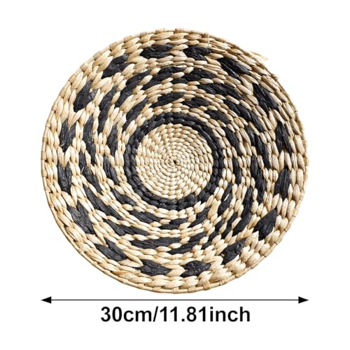 homeemoh Boho Round Hand Woven Wall Basket Decor, Seagrass Rattan Wicker Farmhouse Hanging Baskets Flat Wall Art for Kitchen Living Room Bedroom, 1 Pcs 11.81" - color: Style3( 11.81")