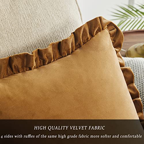 GIGIZAZA Pack of 2 Dark Gold Throw Pillow Covers 18x18 Decorative Ruffle Velvet Cushion Cover for Couch Pillowcase - color: Dark Gold, size: 18" x 18" (Pack of 2)