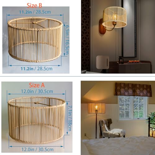 Drum Table shades Woven Bamboo Lamp Shade 2Set Lampshades DIY Natural Boho Hand Crafted - color: Natural/light brown