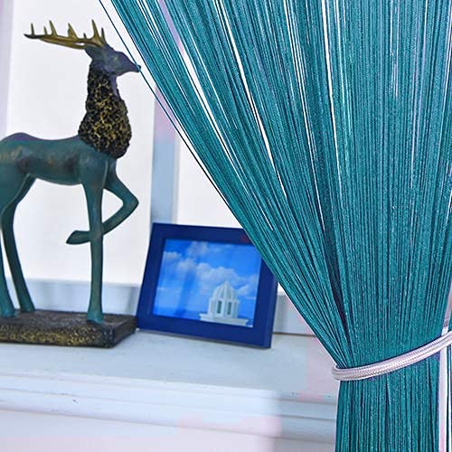 HSYLYM Spaghetti String Curtains for Doorways Privacy Door Frame Tassel Hippy Wall Kitchen Hallway Boho Fringe Curtain Hanging Door Room Dividers Decor 1 Panel（39×110in/100×280cm,Teal Blue） - color: Teal Blue, size: 39"W x 110"L (Pack of 1)
