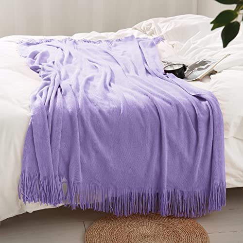 Homiest Decorative Knitted Throw Blanket with Fringe, Lightweight Acrylic Knit, Soft & Cozy Tassel Blanket for Couch, Sofa, Bed (Lavender, 50 x 60 Inch) - color: Lavender, size: 50" x 60"