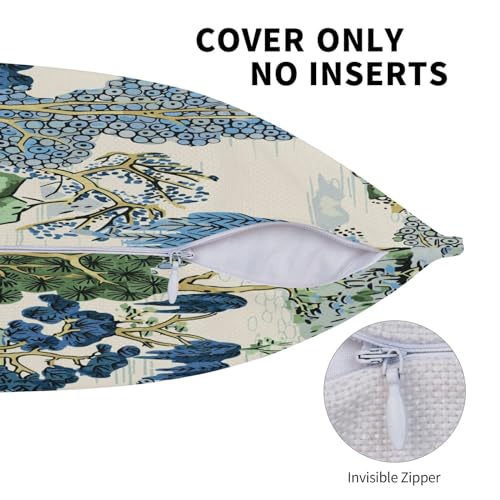 Chinoiserie Lumbar Pillow Covers 12 x 20 Set of 2 Asian Scenic Polyester Throw Pillow Cover Vintage Blue and Green Farmhouse Decorative Pillowcases for Living Room Couch Bed Sofa Outdoor - color: Chinoiserie, size: 20" x 12" (Pack of 2)