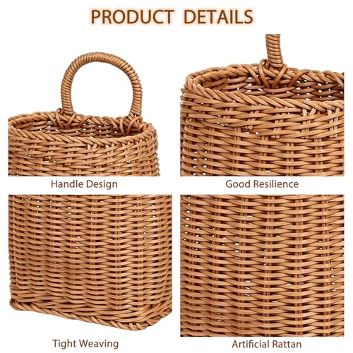 Elegant Boho Farmhouse Hanging Basket for Wall, Wicker Basket for Storage, Decor, Space-Saving Rattan Door Basket for Kitchen, Bathroom, Bedroom, Living Room Organization, Small, Natural - size: 4.7"D x 3.3"W x 6.5"H