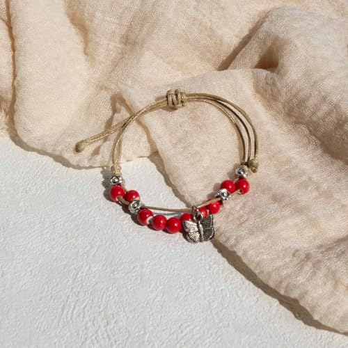 Handmade Green Boho Bracelets for Women, Bohemian Ceramic Beads Bracelets for Friends, Trendy Porcelain Stone Beaded Bracelets for Sisters - color: Blue and Red