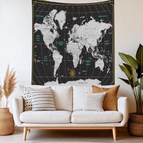 CAPSCEOLL World Map Tapestry Wall Hanging Black White Home Decoration for Bedroom 50X60 Inches - color: Black White 2, size: 50"L x 60"W