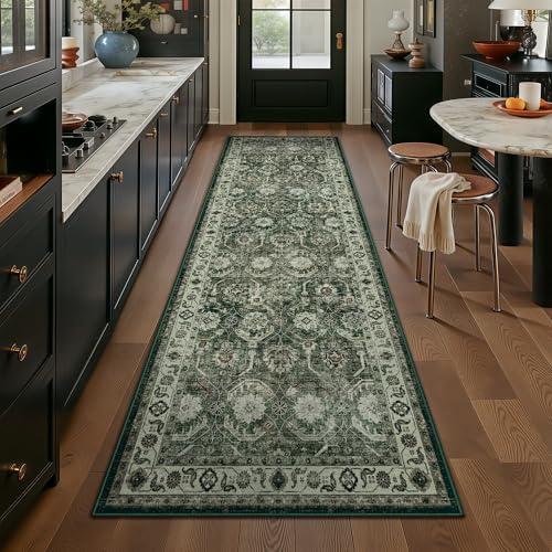 Runner Rug, Washable Non Slip Low Pile Kitchen Runner, Soft Boho Modern Rug for Hallways, Bedroom, 2'6"x 8, Sage Green - color: A-sage Green, size: 2'6" x 8' (Rectangular)