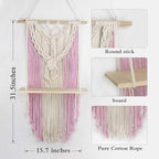 HVEST Pink Macrame Wall Hanging Shelf Boho Wall Decor Floating Storage Book Shelf Pink and Beige Handmade Woven Tapestry for Bedroom Living Room Dorm Nursery Bathroom Wall Art Macrame Plant Hanger