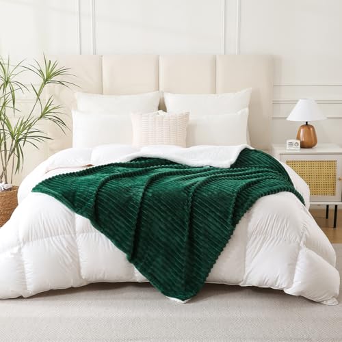 Green Sherpa Fleece Throw Blanket 60”×80” for Couch Sofa Bed,Double Side Soft Fuzzy Cozy Plush Thick Flannel Blanket with Striped Design,Gift for Adults,Woman,Girls - color: Green, size: 60×80inch