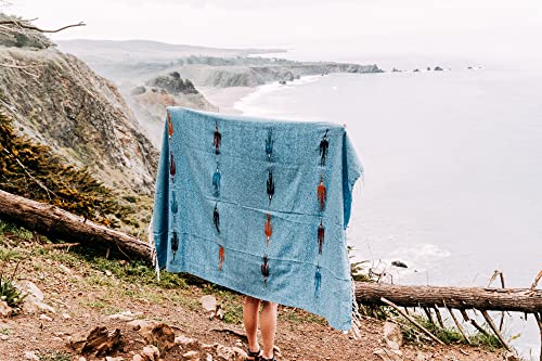 Open Road Goods Mexican Thunderbird Yoga Blanket, Handwoven Throw for Yoga, Meditation, and Home Décor – Versatile Blanket for Beach, Picnic, Camping, or Outdoor Use - color: Sky Blue